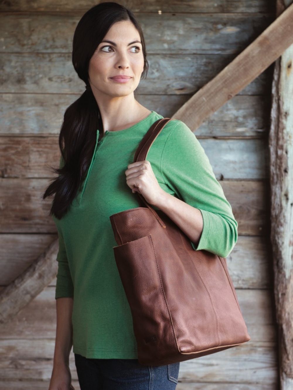 Duluth Women's Lifetime Leather Tote Bag Brown Side Pockets Durable Heavy Duty - Picture 5 of 15